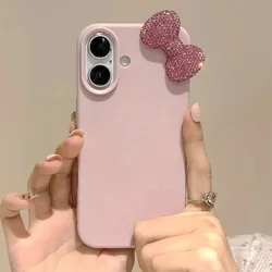 Chic 3D Diamond Bow Pink Phone Case with Leather Texture and Shockproof Bumper Cover - iPhone 11 (Pink)