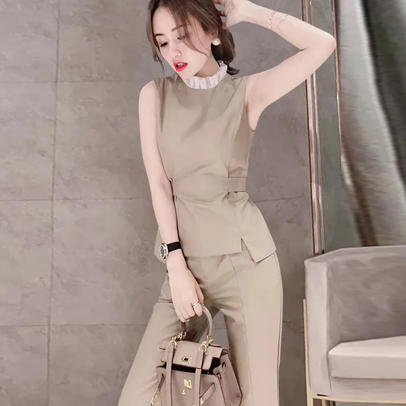 Women's suit for office workers sleeveless out fit nine points pants suit two pieces outfit goddess fan professional temperament