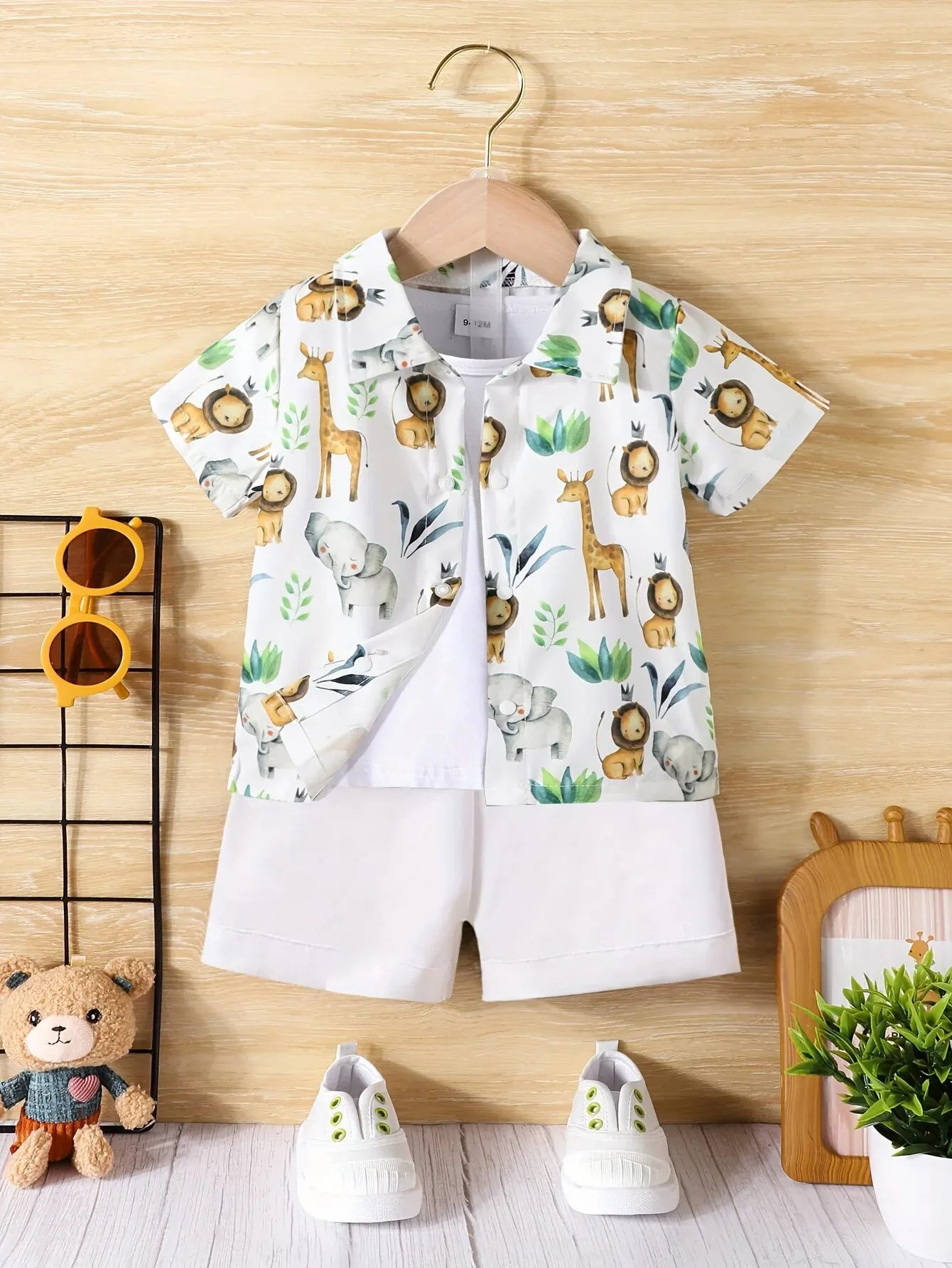 Baby Boy Outfits 2 Piece Summer Casual Small Animal Print Short Sleeve Shorts Holiday Travel Shirt Set Comfortable Breathable
