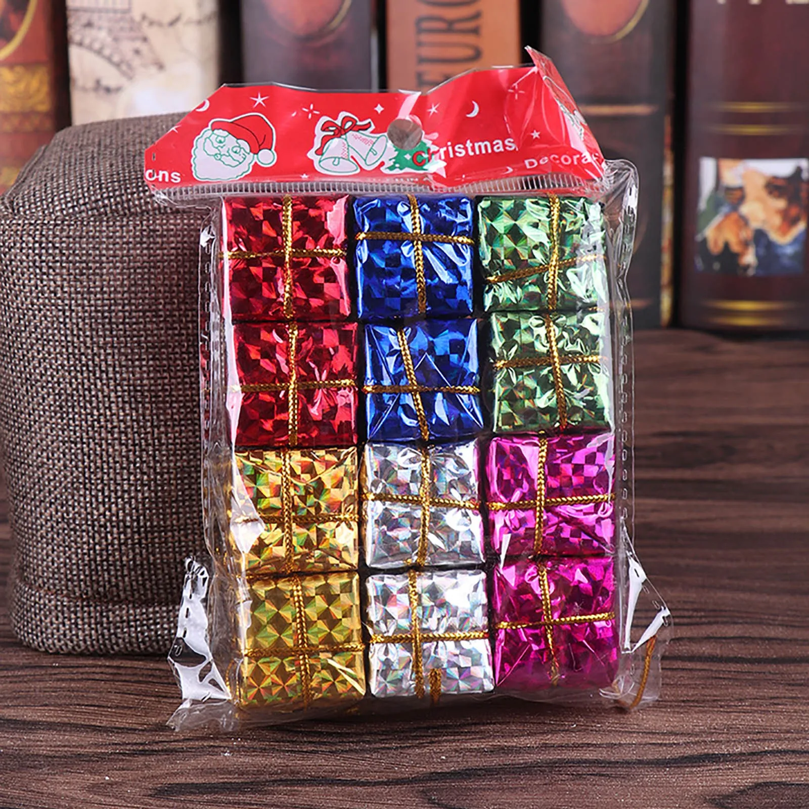 12pcs/Bag Christmas Tree Ornaments Shiny Gift Box Xmas Hanging Tree Pendants Home Party Decor 2023 New Year Gift Noel Navidad