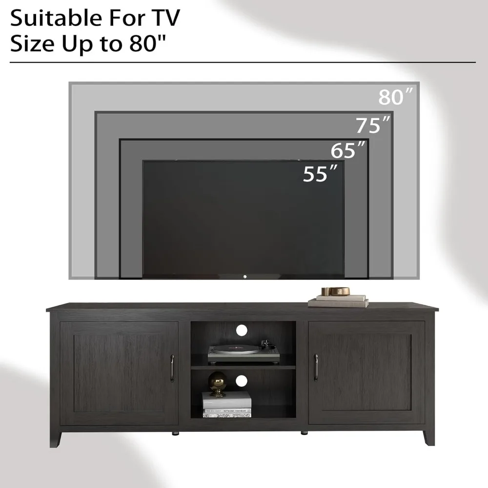 TV Stand for TVs up to 80 inch, Black, Farmhouse Style, with Barn Door, Storage and Cable Management, Durable MDF Board Construc 3