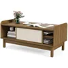 Coffee Table with Storage and Sliding Doors, Mid-Century Modern Coffee Table , Rattan Woven Door, Wooden Accent Center Tables 1