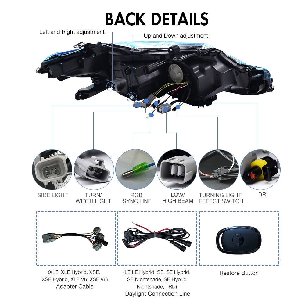 Aazon.co: Labwork Headlight Assebly Replaceent For Toyota Cary XLE/XSE Headlights 2018-2020