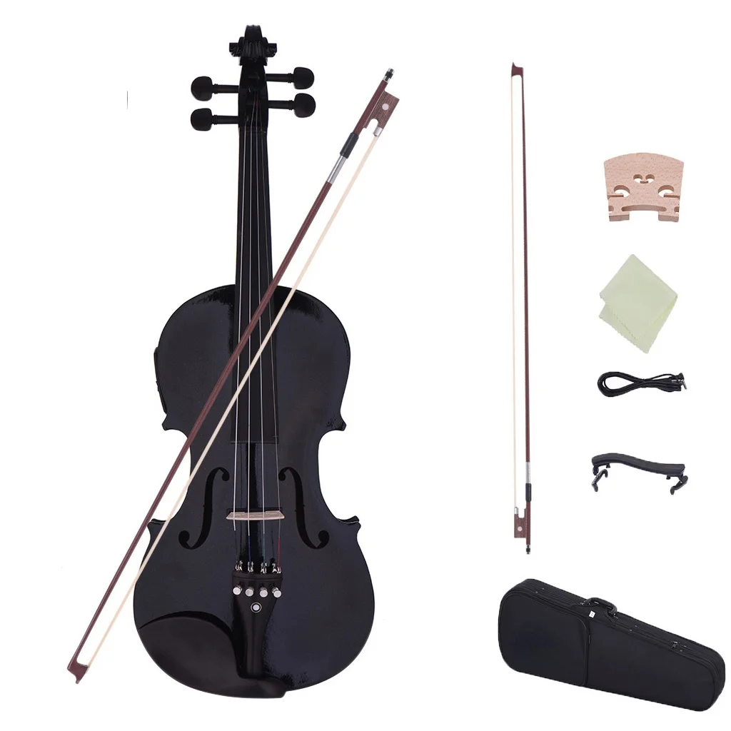 Full Size 4/4 Acoustic Electric Violin acoustic violin violin accessories Fiddle Solid Wood Body Fingerboard Pegs Tailpiece Shoulder Rest 4/4 Arco Fiddle SET