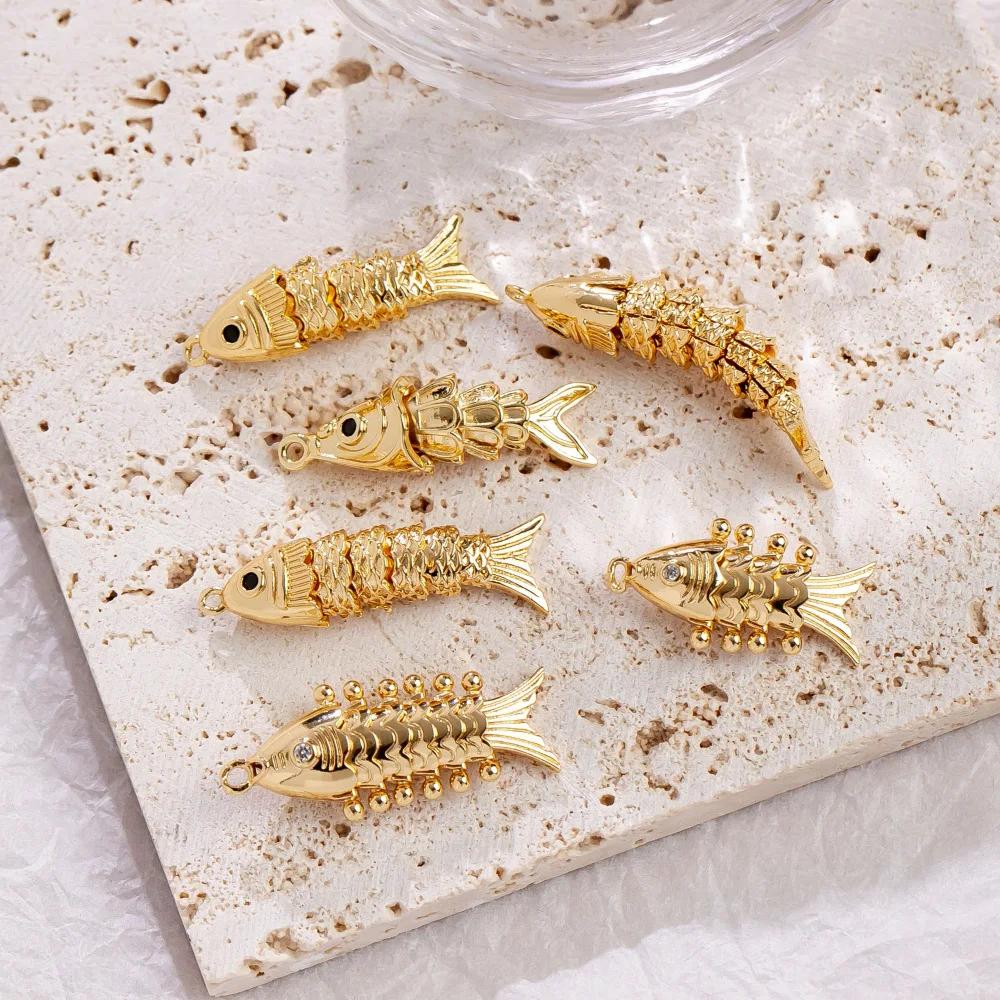 Copper Plated Gold Fish Pendant for DIY Handmade Jewelry with Electroplated Color Retention