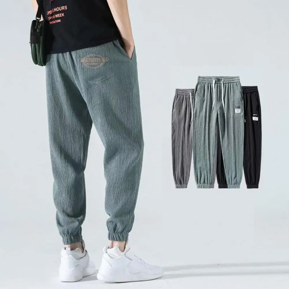 

Men Summer Pants Quick Dry Breathable Ice Silk Elastic Waist Drawstring Daily Wear Loose Pockets Trousers Male Cargo Jeans Denim