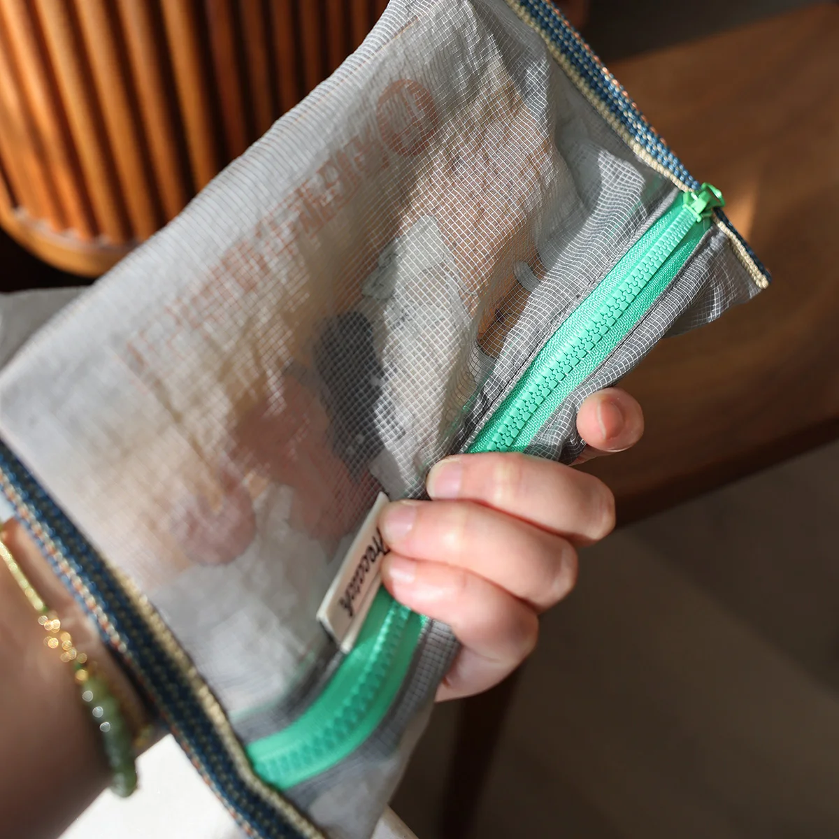 Translucent mesh nylon storage bag ID bag travel ticket data line pen storage portable thin foldable Cosmetic bag Pencil Case 6