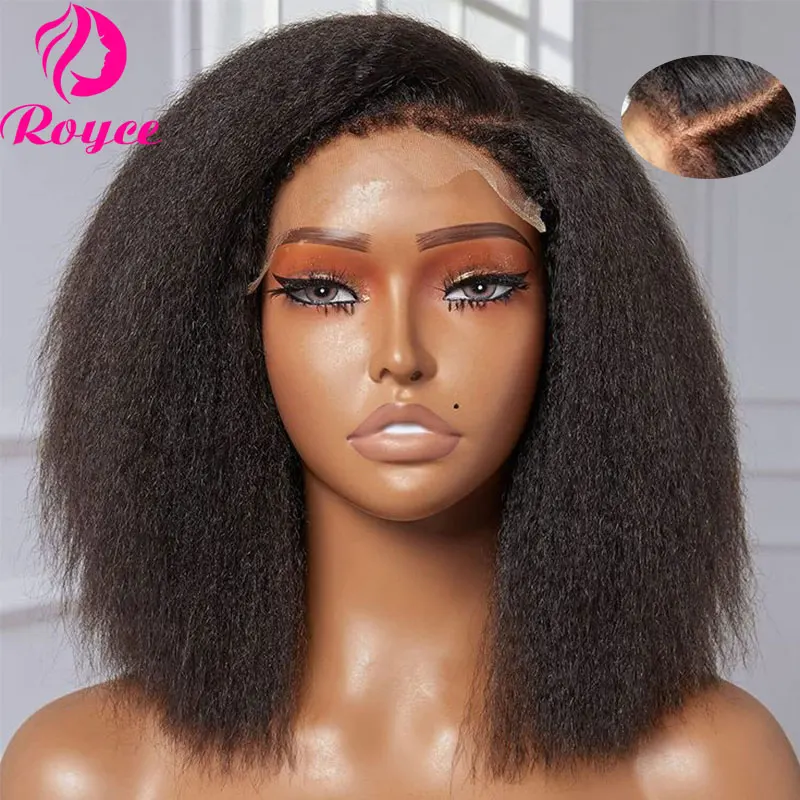 Human Hair Wig Kinky Straight Edged Bob Pre Plucked Yaki 13X4 Short Bob Lace Front 4x4 Lace Closure For Woman