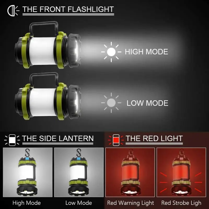 Portable Camp Lamp LED Camping Light USB Rechargeable Flashlight Spotlight Work Light Waterproof Searchlight Emergency Lantern