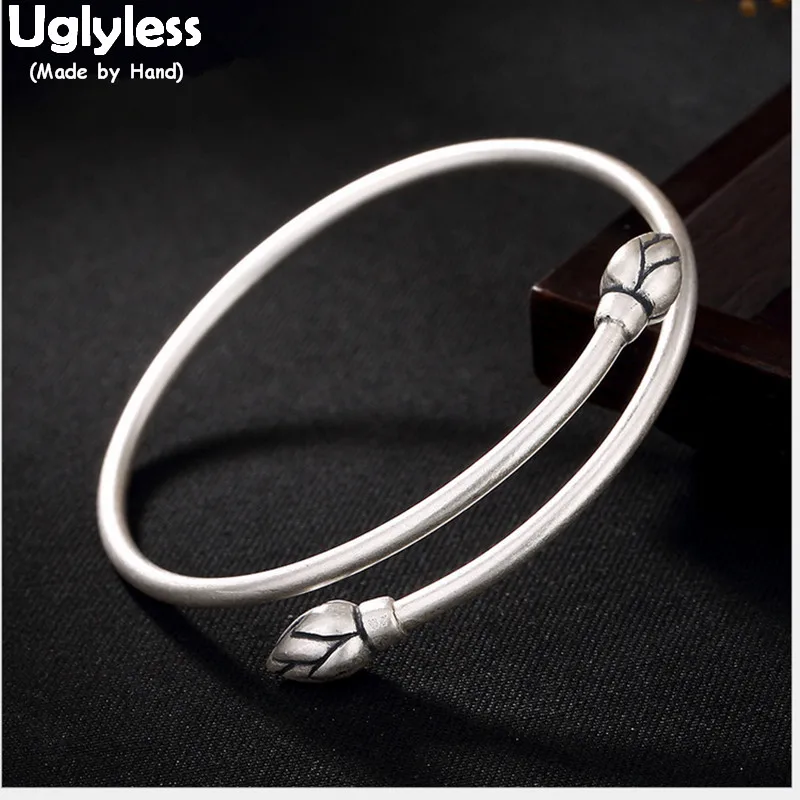 uglyless-real-s-990-silver-fine-jewelry-simple-fashion-lotus-bangles-for-women-elegant-ethnic-floral-bangle-handmade-open-bijoux