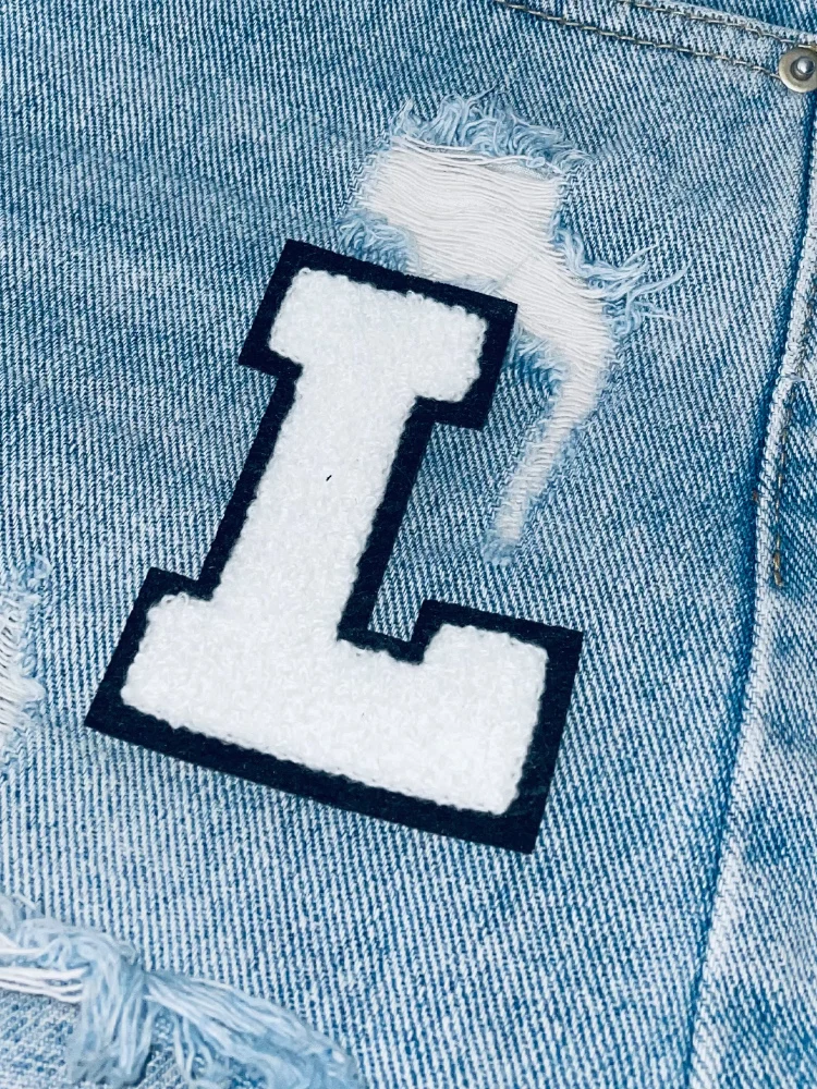 8cm Black & White Chenille Embroidered Letter Patches