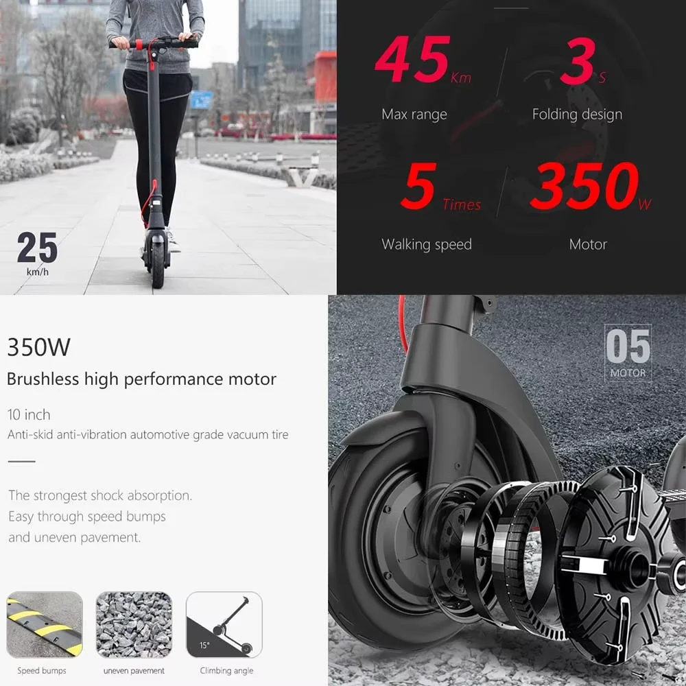 HX X8 Powerful Electric Scooter Adult 350W 10AH 36V Electric Kick Scooter Foldable 10.0 inch Wheel Self-Balance E