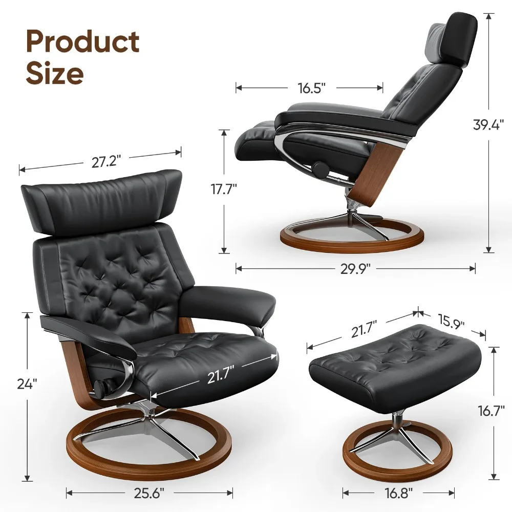 Mid Century Chaise Lounge Chair and Ottoman Modern Chair Walnut Color Wood Living Room Chairs for Study Lounge Office Bedroom
