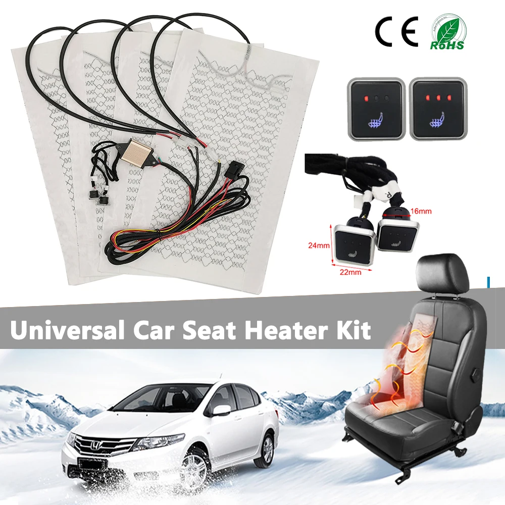 

Built-in Car Seat Heater Kit Universal 12V Carbon Fiber Heating Pads 3 Levels Square Dual Control Switch System Fit 2 Seats
