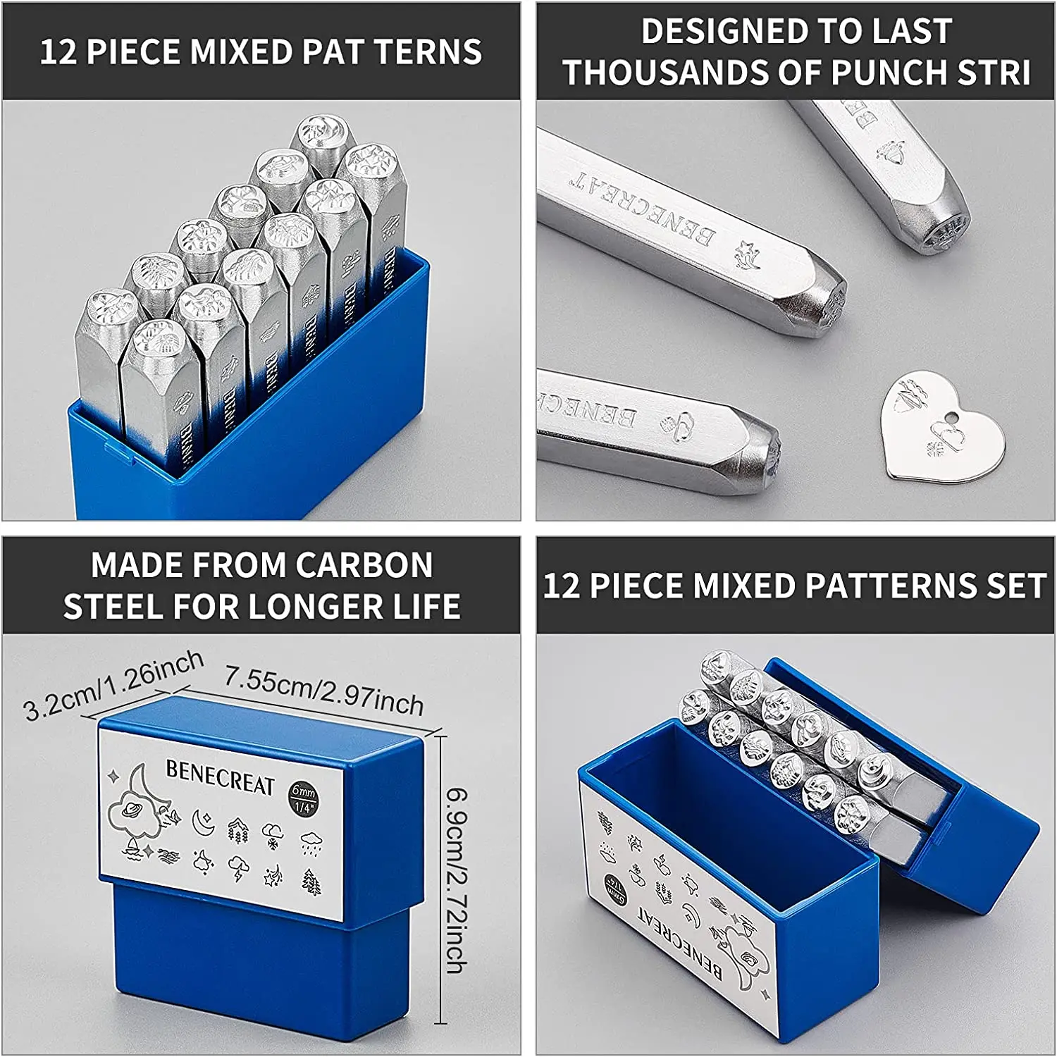 12Pcs 6mm Platinum Weather Alphabet Metal Design Stamps Letter and Number Stamp Set for Punching Metal Jewelry Leather Wood