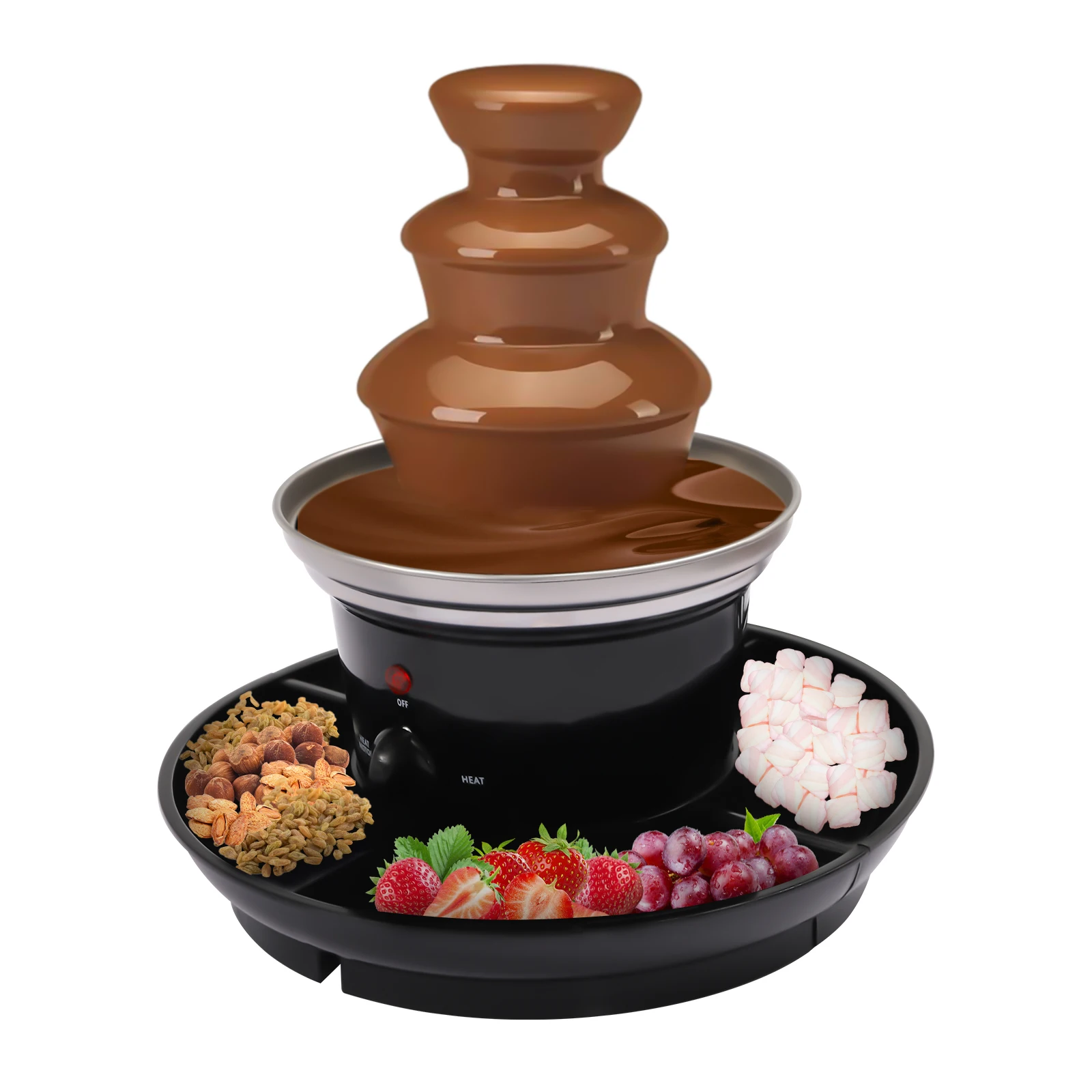 3-Tier Chocolate Fondue Fountain with 6 Forks Cheese Melting Heating Machine with Fruit Plate for Party Wedding Celebration