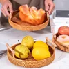 Handwoven Rattan Serving Tray with Double Handles, Multipurpose Snack Bread Platter for Tea Party Kitchen Home Decor 3