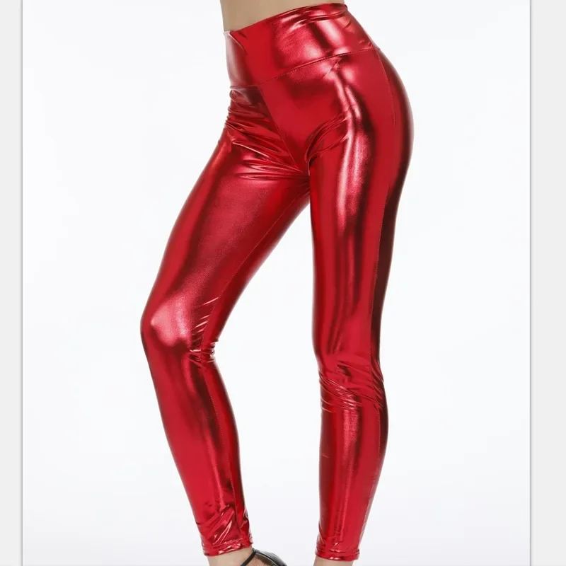 Woman Open Crotch Sexy Leggings Leather Latex Skinny Flash PU Panties Hidden Zipper Pants Couple Outdoor Sex Costume Trouser