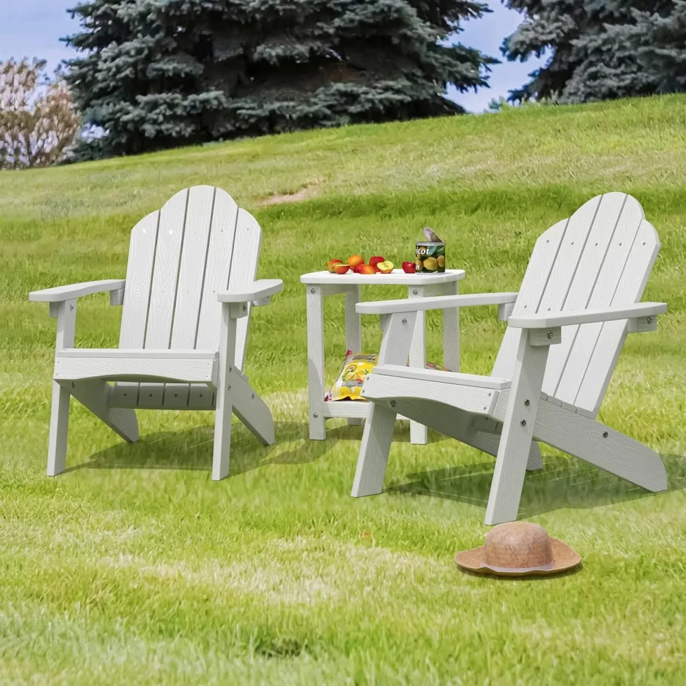 Kids Adirondack Chair Set of 2, White Poly Lumber Plastic Weather Resistant Toddler Outdoor Patio Lounge Chair for Balcony 2