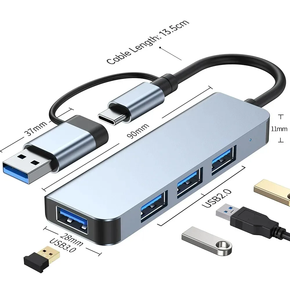 4-in-1 Docking Station Type C to USB Hub USB3.0 5gbps USB2.0 Compatible with MacBook Pro/Air Surface Pro PS4 XPS PC Flash Drive