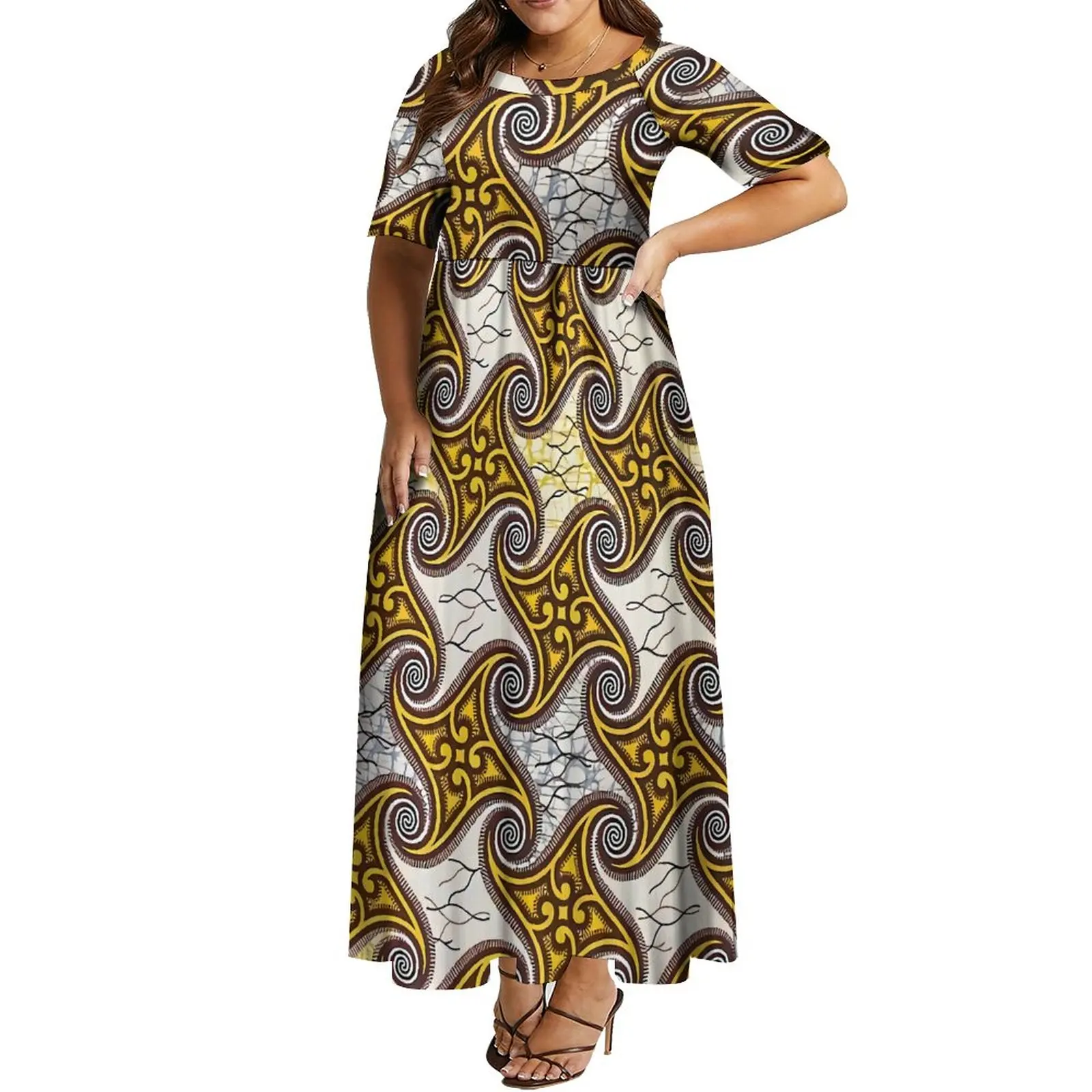 

Женское длинное платье, Повседневное платье с коротким рукавом и принтом в африканском стиле