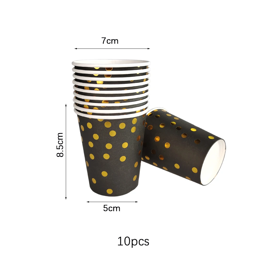 Description Picture 6 of itemBlack Gold Dot Disposable Tableware Paper Cups Plates Tablecloth Napkins Adult Wedding Birthday Party Home Decoration Supplies