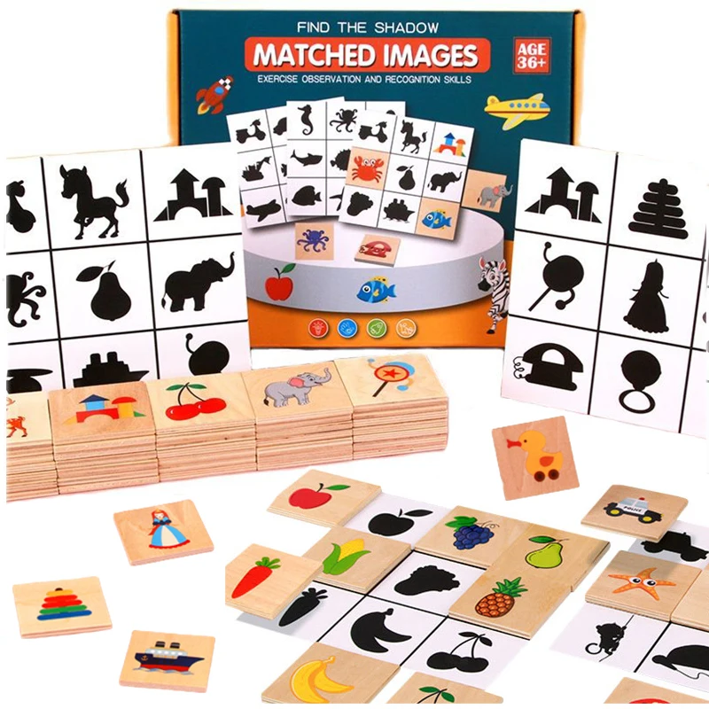 

Montessori Shape Matching Board Game Find Shadow Matched Images Animal Fruit Blocks Puzzles Educational Toys For Children Wooden