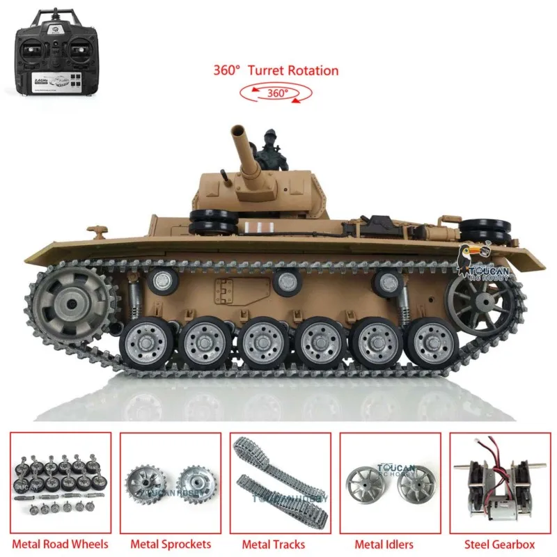 헝롱 1/16 7.0 프로 버전 팬저 III H RTR RC 탱크 3849 3848 메탈 트랙 휠 스틸 스프로킷 BB 슈팅 옐로우 TH17369