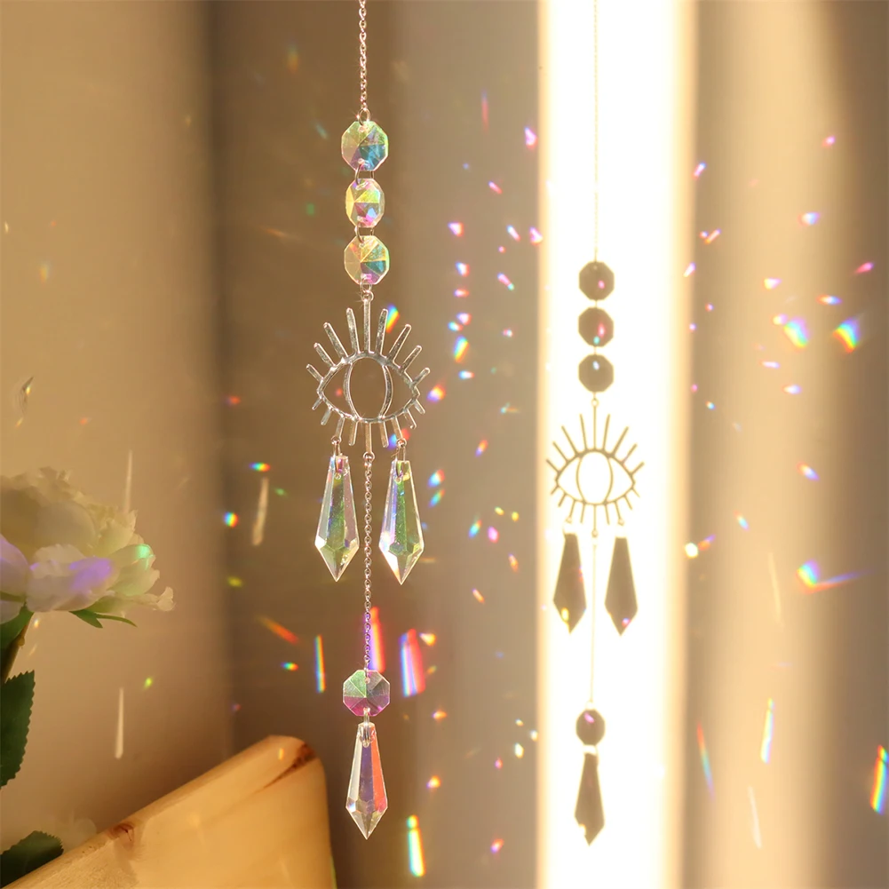 Sun Catchers Crystal Windchime Handmade Sun Catchers Hanging Ornament Devil Eye Prisms Rainbow Chaser Home Bedroom Decoration Dream Catcher