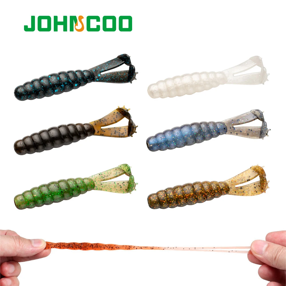 JOHNCOO-7cm 3.1g TPE Two T-tails 소프트 미끼, 낚시 루어 6 개, 인공 웜 미끼, Wobblers 수영 Ned Rig 
