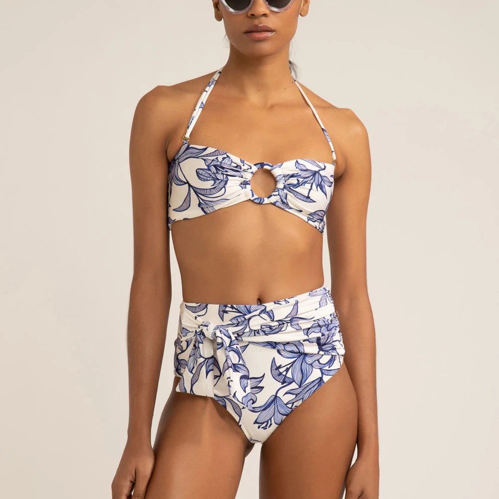 

Blue Floral Print Bikini Set Women's Summer Swiming Suit 2022 Luxury Swimwear For Girls Lace Stripe Cutout Tight Underwear Bra