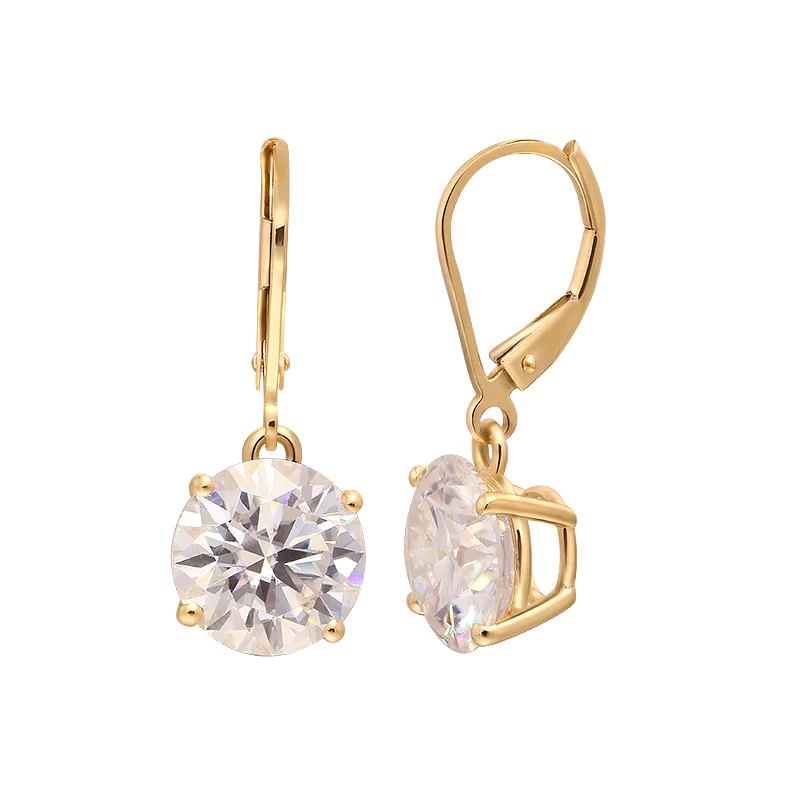 AEAW Yellow Gold 10k Moissanite Gemstone Drop Earrings 1ct 2ct 3ct 4CT Round for Women Solitaire Party Fine Jewelry