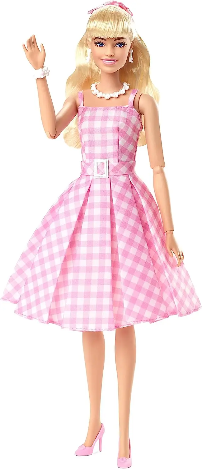 Barbie-Vestido xadrez rosa e branco com corrente Margarida para crianças,  boneca de personagem novo do filme, colar kawaii, presente de aniversário -  AliExpress