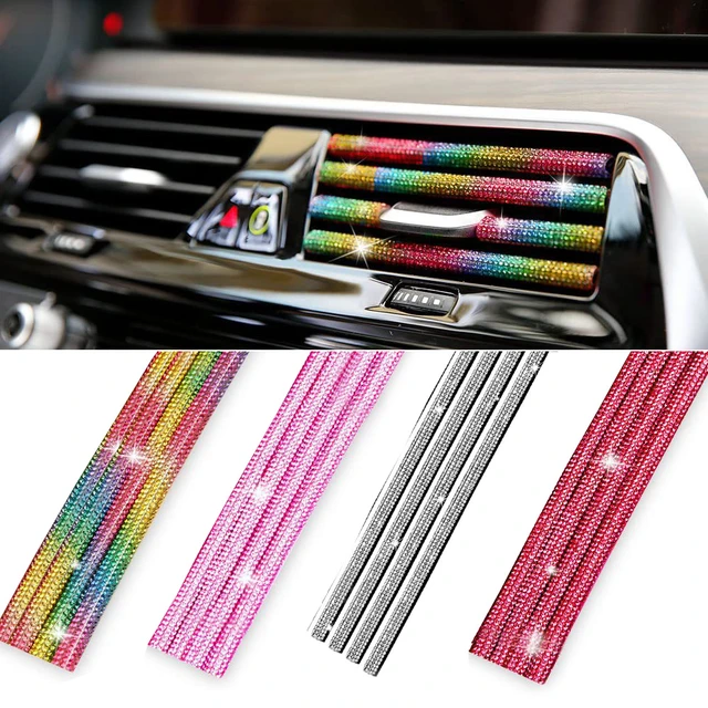 Colorful Car Air Conditioner Outlet Decorative Strip Universal Clip  Rhinestones Grille Bling Sticker Auto Moulding Trim Interior - AliExpress