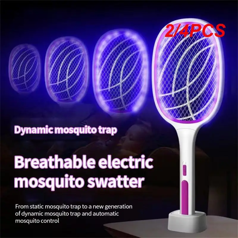 

2/4PCS IN 1 Electric Flies Swatter Killer with UV Light Fly Zapper Racket Rechargeable Mosquito Racket Anti Bug