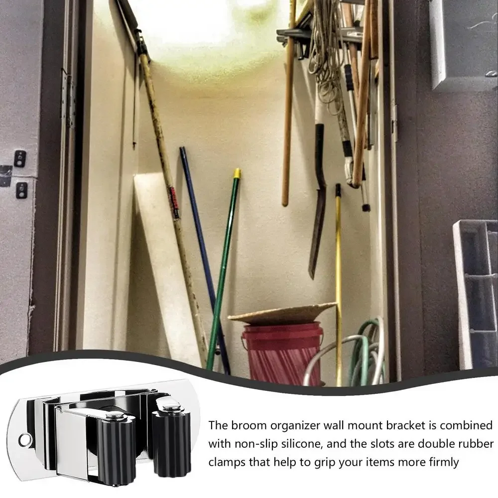 Description Picture 5 of item304 Stainless Steel Mop Broom Holder Wall Mounted Strong Self-Adhesive Kitchen Bathroom Waterproof Multi-Purpose Hanger Hook