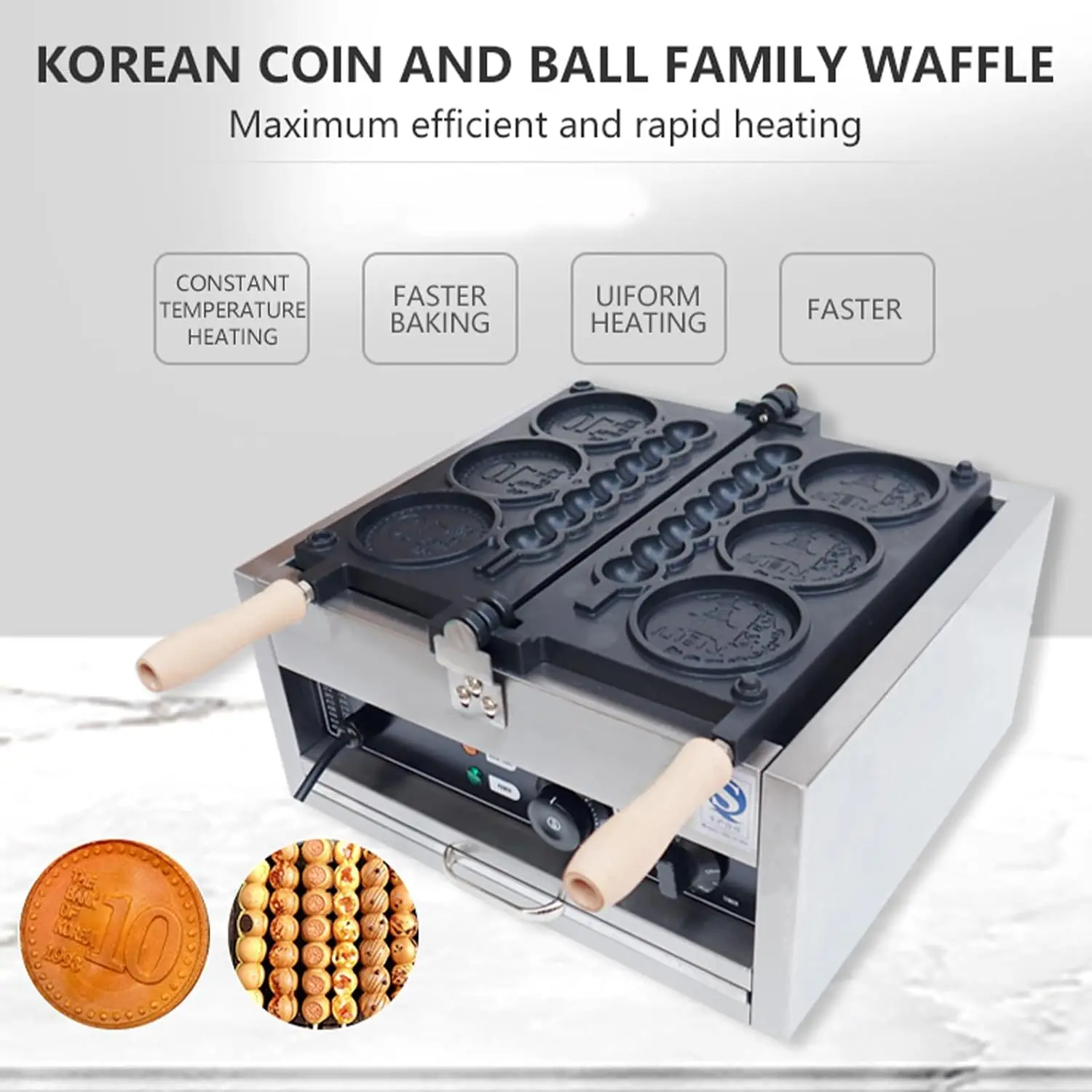 2 In 1 Waffle Sticks Maker 10 Yen Coin Waffle Maker Waffles on a Stick Maker Stainless Steel, 50-300℃ Temp Control, 5-min Timer 5