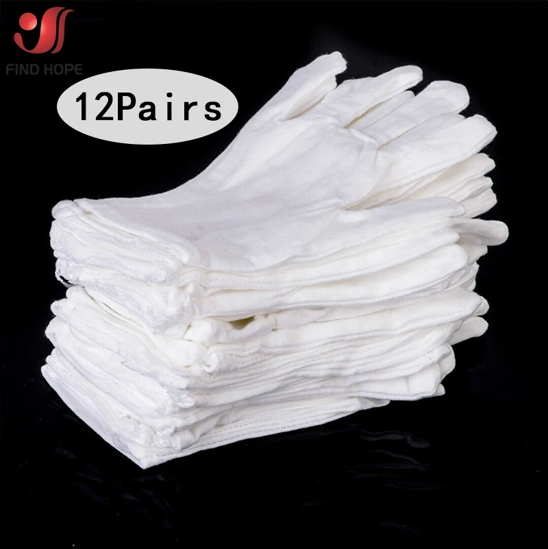 12 Pairs White Cotton Work Gloves Protective Work Jewelry Inspection Disposable Safety Glove Lightweight Household Cleaning Tool