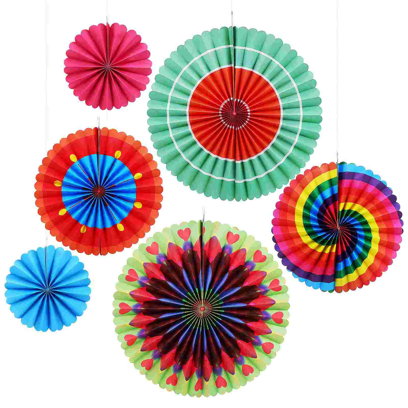 

Party Holiday Decoration Round Folding Fan Paper Flower 6pcs (phoenix Tail Style) Festive Fans Fiesta Colorful Hanging