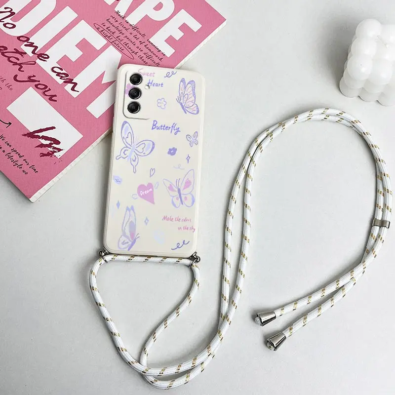 Purple Butterfly Lanyard Silicone Phone Case Cover