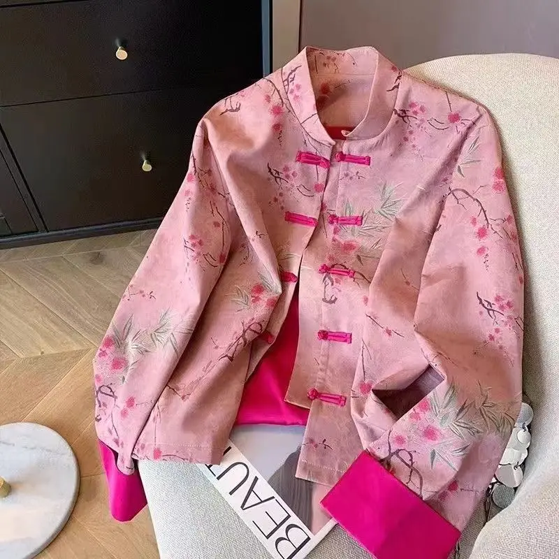 Improved National Style Vintage Modern Hanfu Embroidery Women Jacket Pink Chinese Tang Suit Top Women Spring Autumn New
