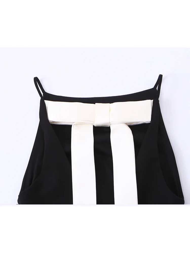 Summer Women Sleeveless Camisole Fashion Streetwear Elegant Back Bow Decoration Zipper Tank Tops Chic Contrast Color Sling Top