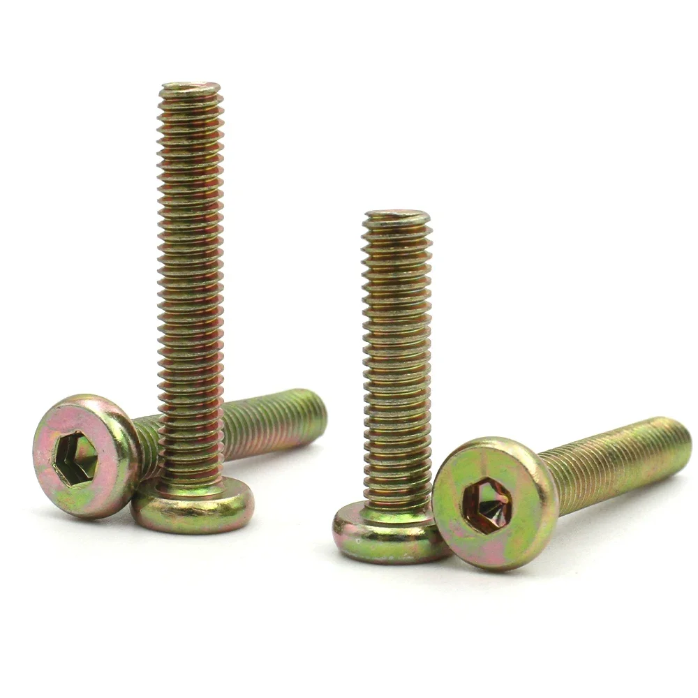 6/12pcs M6 M8 Color Zinc Plated Carbon Steel Hypotenuse Flat Head Hex Socket Hexagon Drive Screw Bolt Down Side Furniture Screw