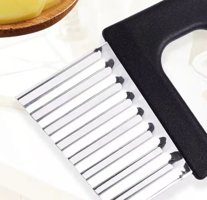 New French Fry Potato Slicer Cutter Stainless Steel Waffle Fry Cutter Wavy Chopper for Veggies Fruit Vegetable Potato Carrots