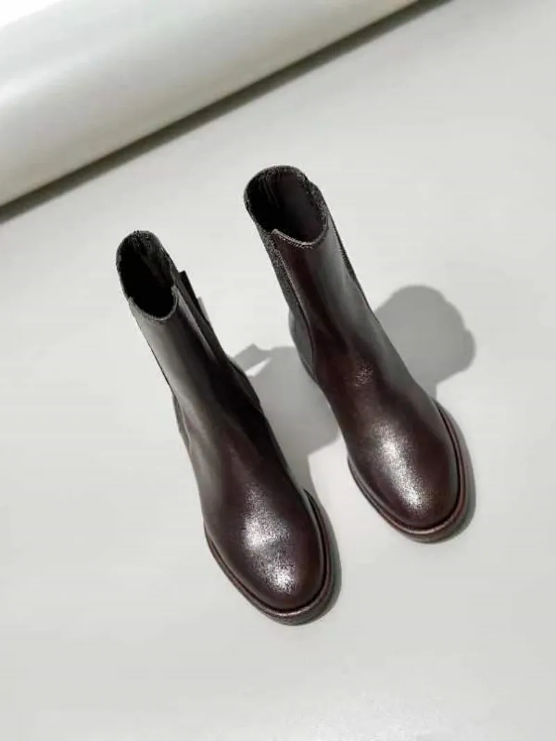 Dave&Di  British Fashion Elastic Chelsea Boots Genuine Leather Minimalist Ankle Women Botas  Mujer Shoes Boots Women