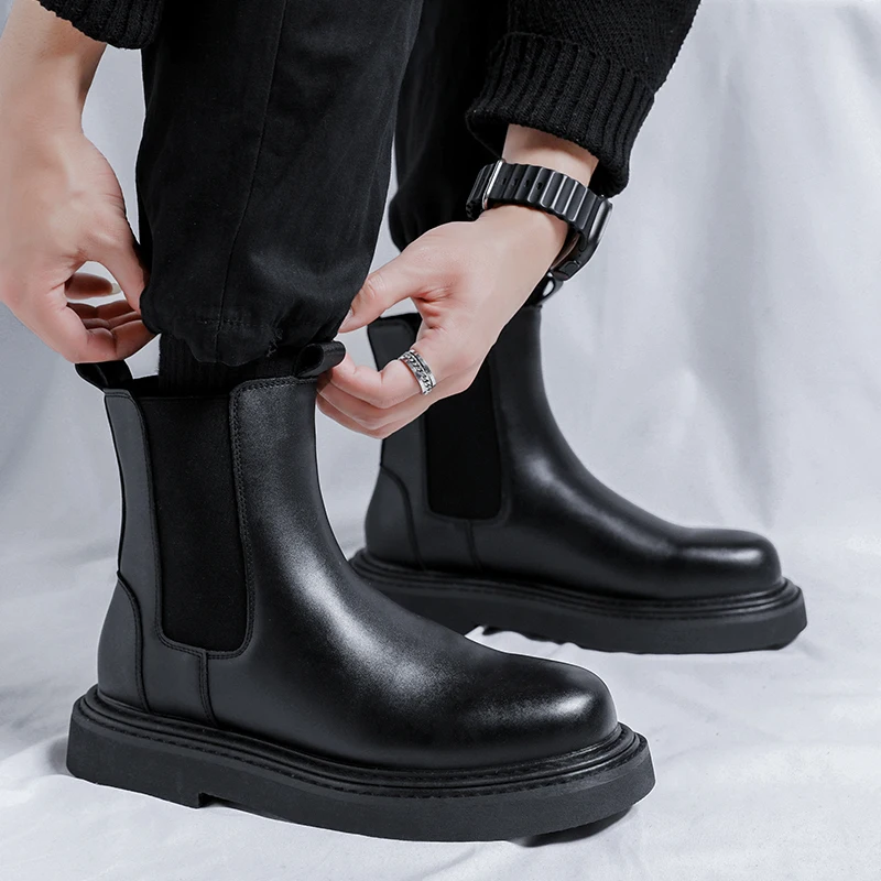 new spring and fall British style thick bottom casual fashion mid-top Chelsea boots