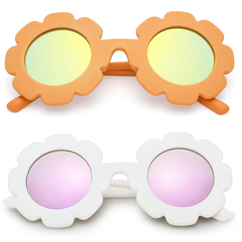 

Korea New Kids Sunglasses Round Flower Cute Glasses UV 400 Protection Children Girl Boy Gifts 3-12 Years