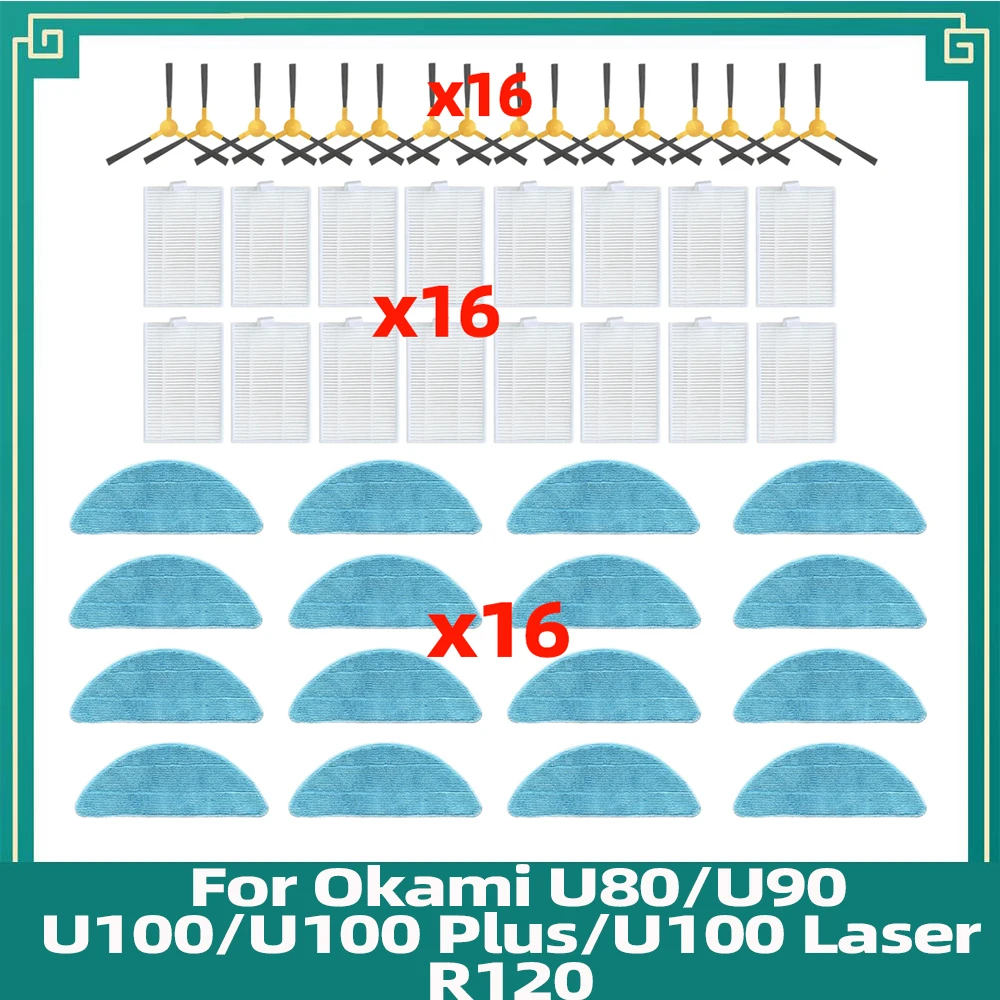 Compatível com Okami U80u90u100u100 Plusu100 Laserr120 Peças de Escova Lateral Filtro Hepa Pano de Mop para Aspirador de pó Robô