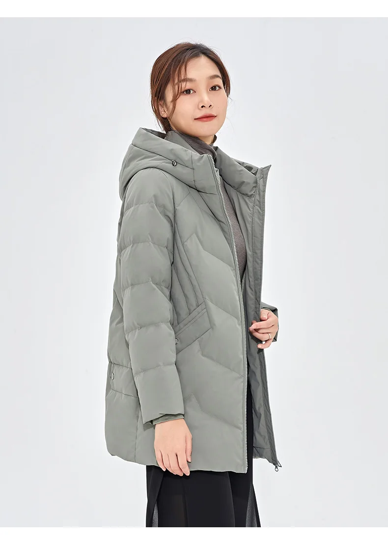 Chericom Down Jacket Women Winter Hooded Mid Long Duck Down Thick Warm Padded Coat Loose Versatile Commute Puffer Jackets 289193