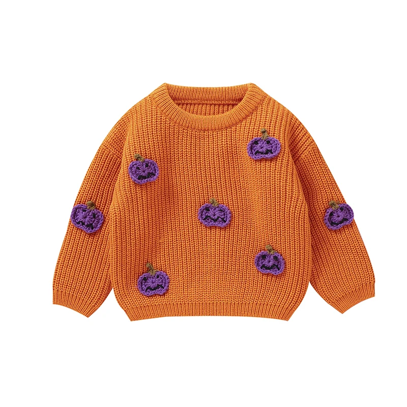 Baby Sweater Long Sleeve Crew Neck Pumpkin Warm Winter Pullover Sweater Halloween Clothes for Girls Boys